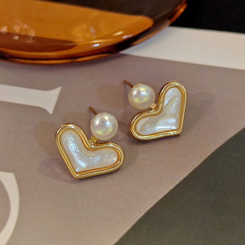 Gold Heart & Pearl Stud Earrings