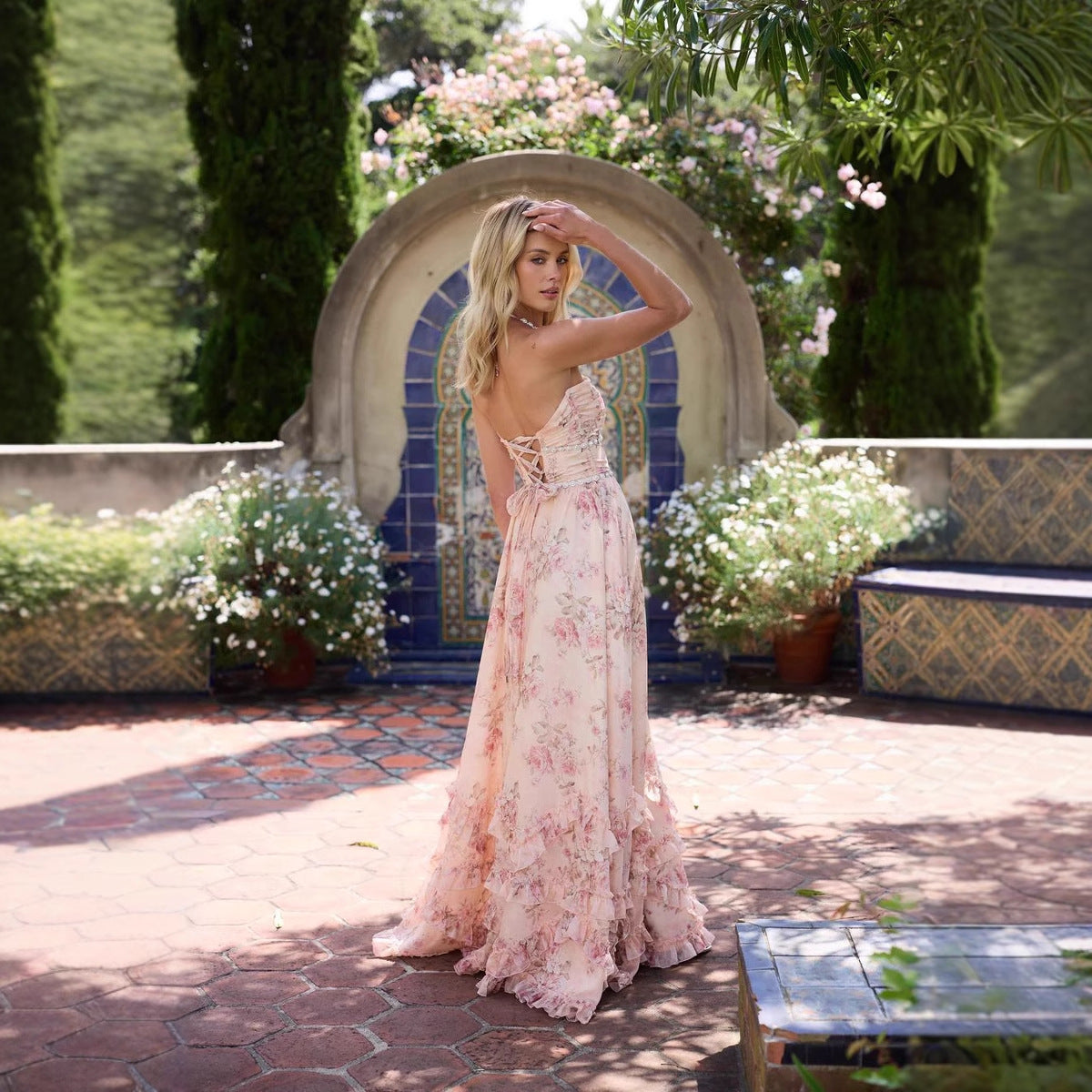 Printed Fitted Flare Vacation Maxi Dress