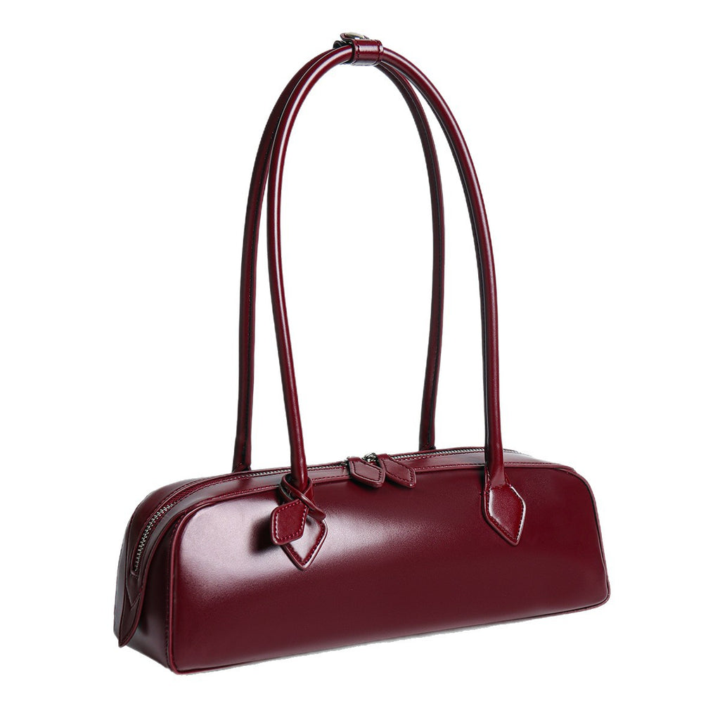 Red Leather Baguette Shoulder Bag