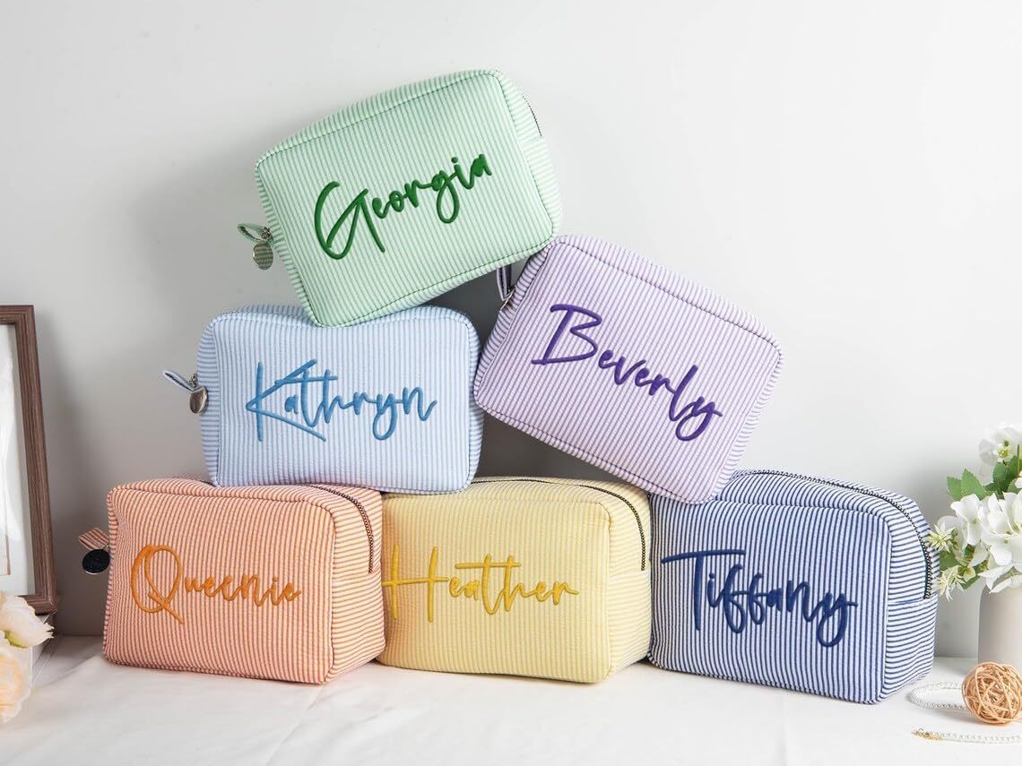 Striped Embroidered Travel Toiletry Bag
