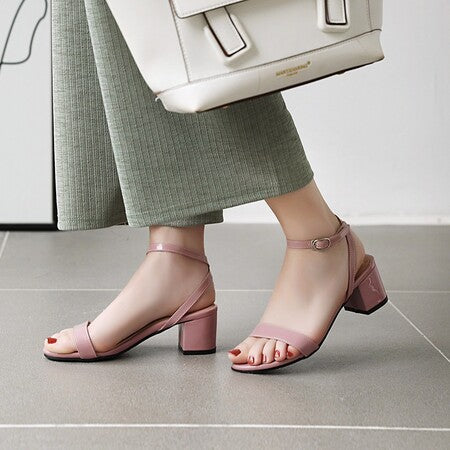 Candy-Color Chunky Heel Patent Sandals