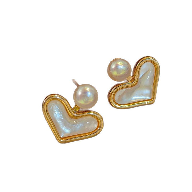Gold Heart & Pearl Stud Earrings
