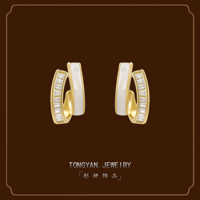 Gold & Mother-of-Pearl Baguette Hoop Earrings
