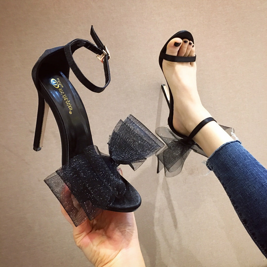 Mesh Bow Stiletto High Heels