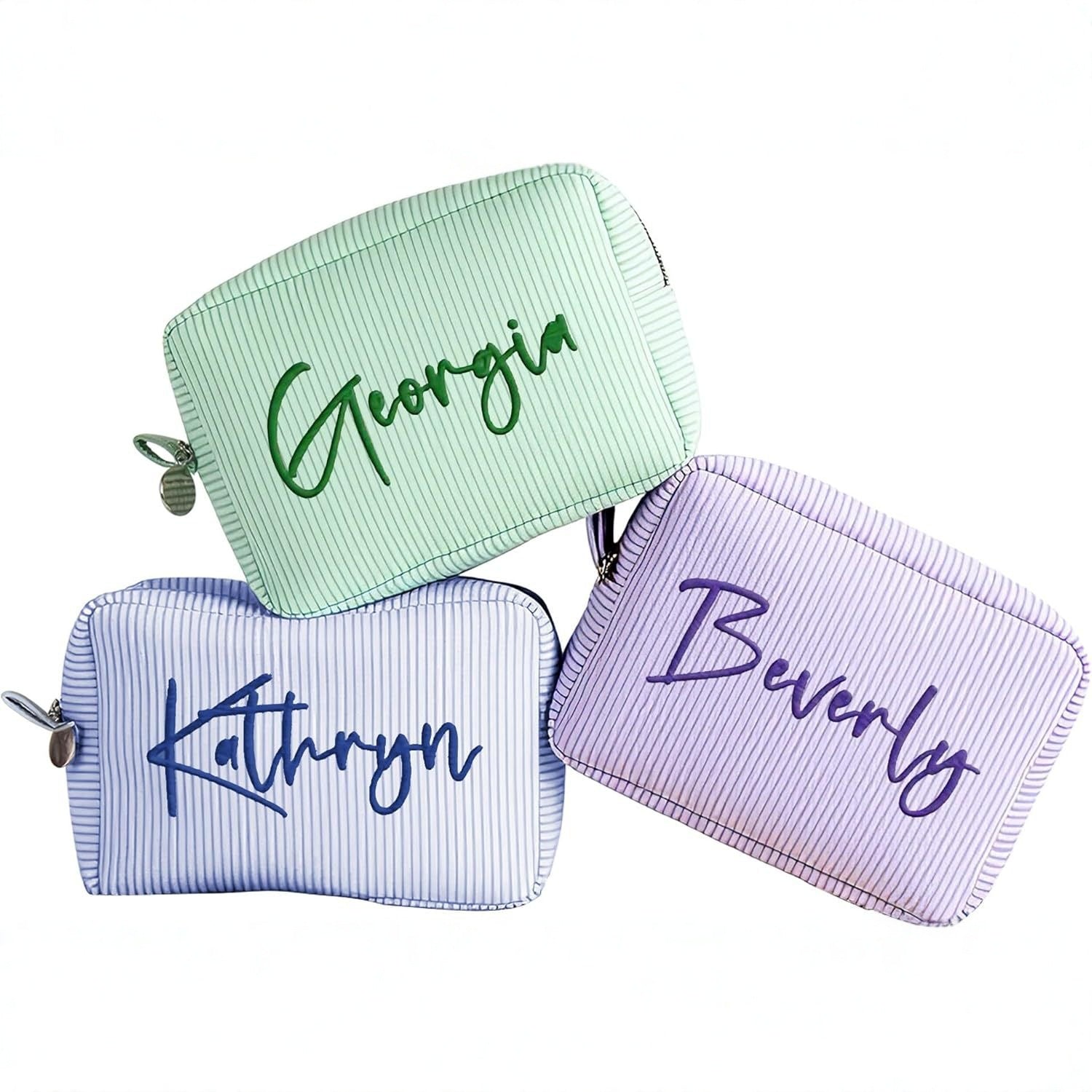 Striped Embroidered Travel Toiletry Bag