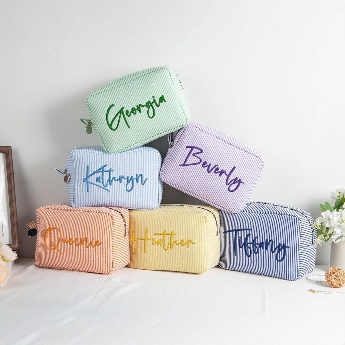 Striped Embroidered Travel Toiletry Bag