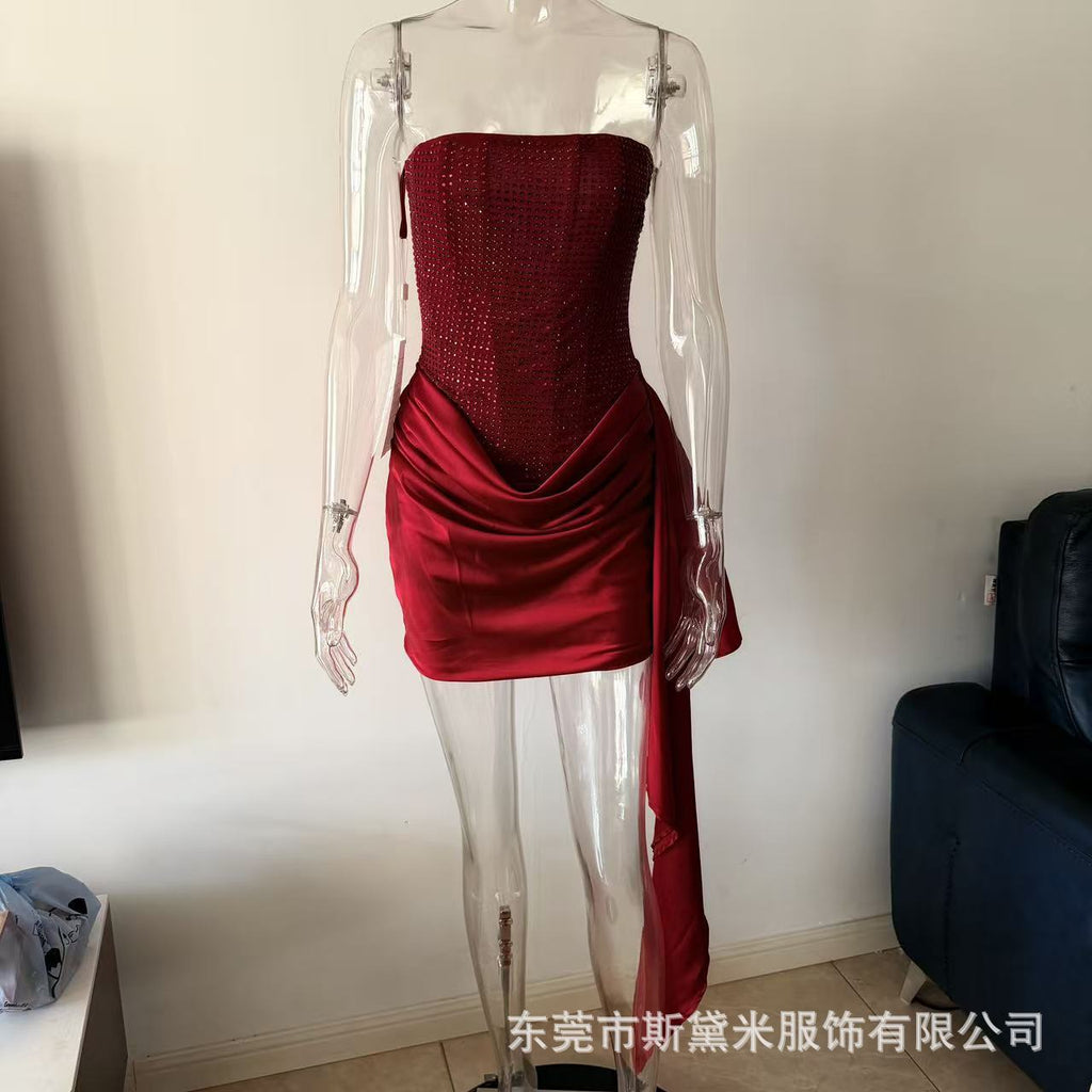 SDM211 Elegant Rhinestone Sparkling Sexy Bodycon Short Dress Party Dress Hot Girl Versatile New Arrival