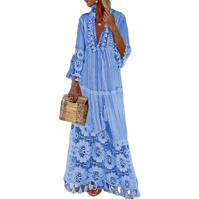 Bohemian Lace Tassel Beach Maxi Dress