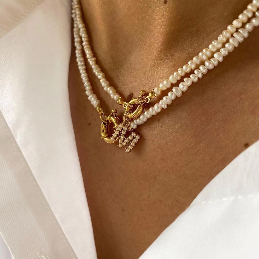Layered Freshwater Pearl Necklace with Pavé Spring-Ring Clasps