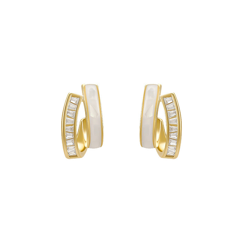 Gold & Mother-of-Pearl Baguette Hoop Earrings