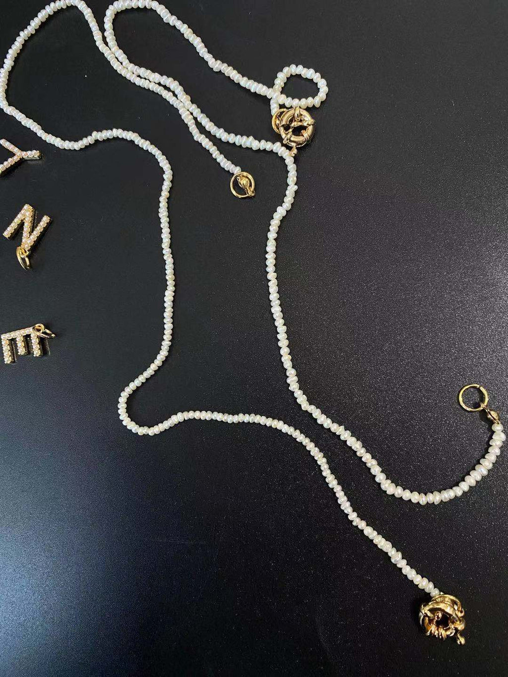 Layered Freshwater Pearl Necklace with Pavé Spring-Ring Clasps
