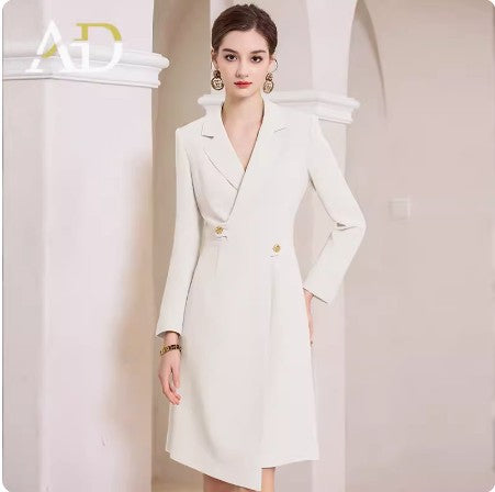 New spring and autumn design sense fashion asymmetrical dress slim fit thin broadcast host formal work clothes OL