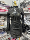 Black Shiny High-Neck Bodycon Party Dress