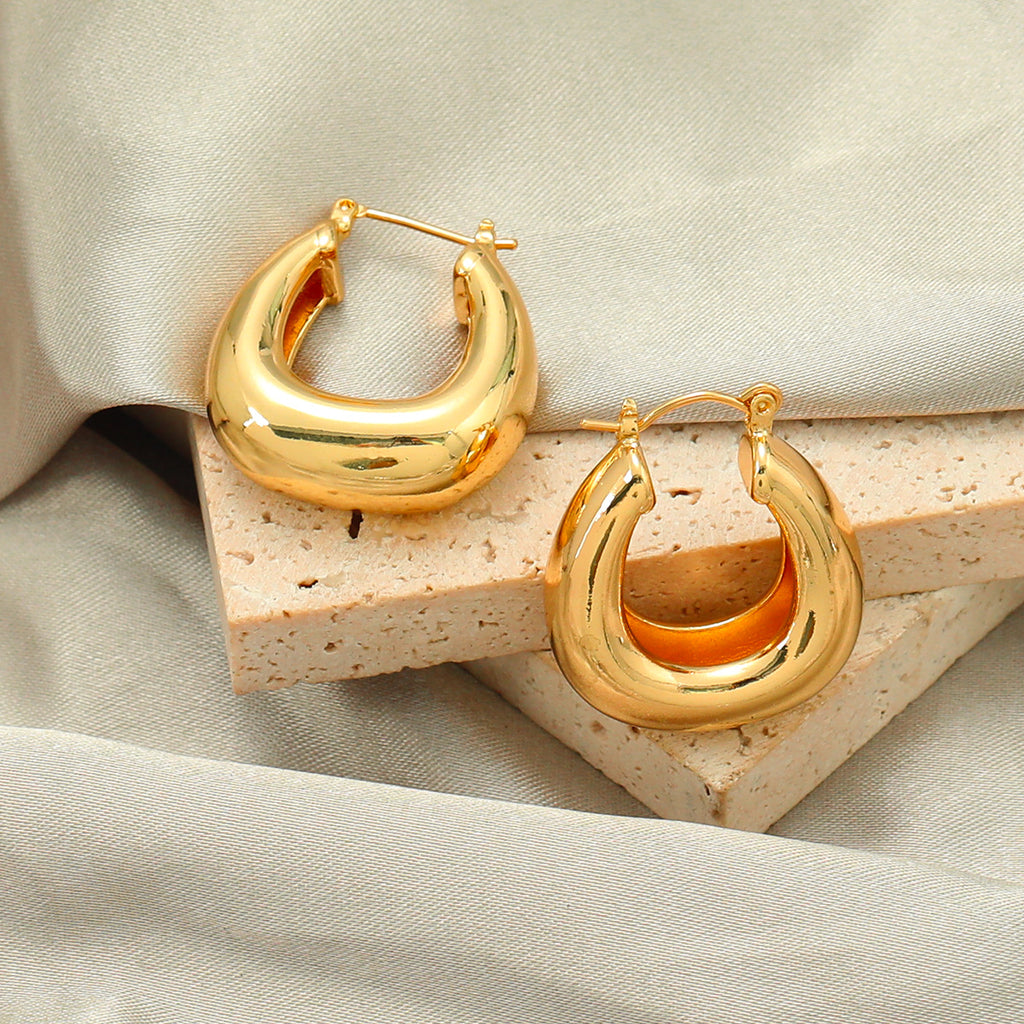 Chunky Two-Tone Domed Hoop Earrings