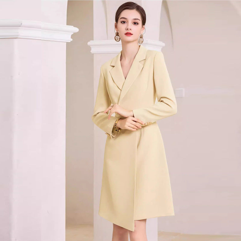 New spring and autumn design sense fashion asymmetrical dress slim fit thin broadcast host formal work clothes OL