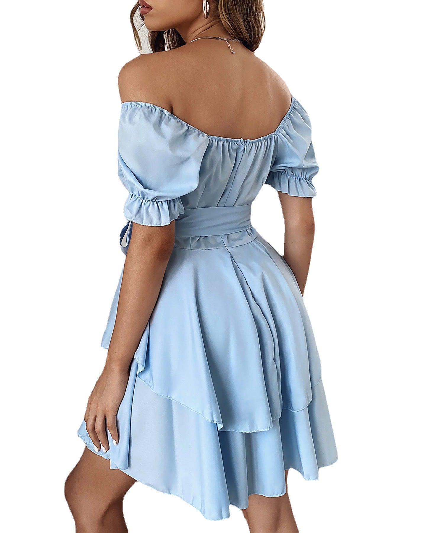 V-Neck Ruffle Waist Strap Dress