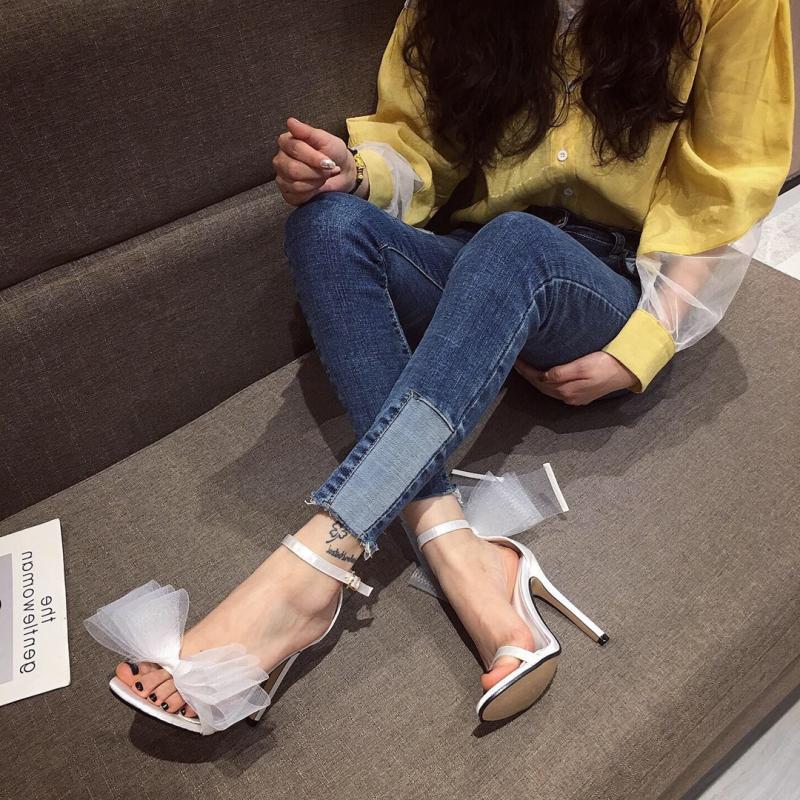 Mesh Bow Stiletto High Heels