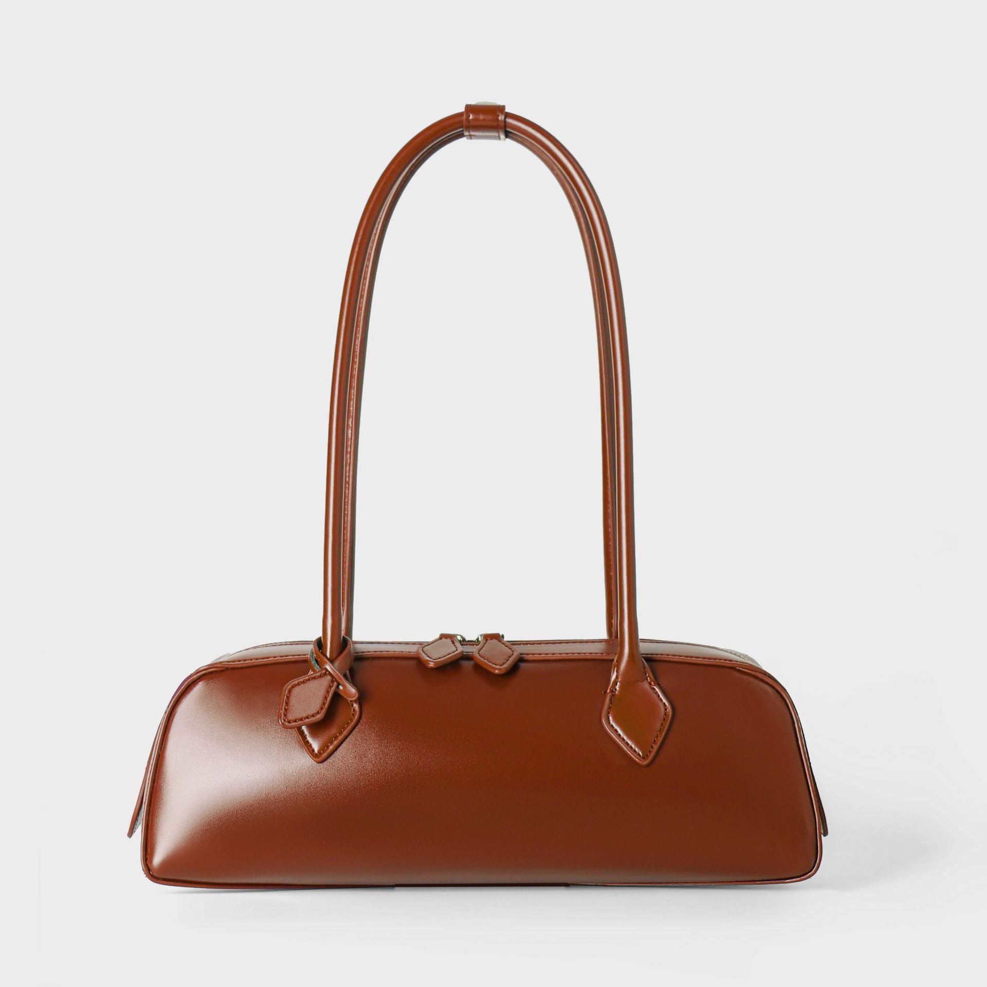 Red Leather Baguette Shoulder Bag