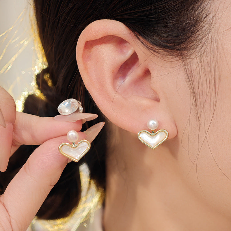Gold Heart & Pearl Stud Earrings
