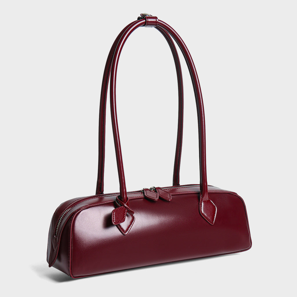 Red Leather Baguette Shoulder Bag