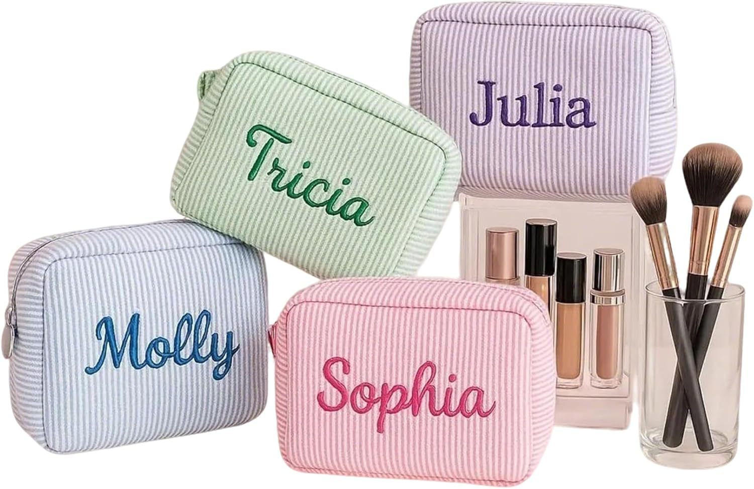 Striped Embroidered Travel Toiletry Bag