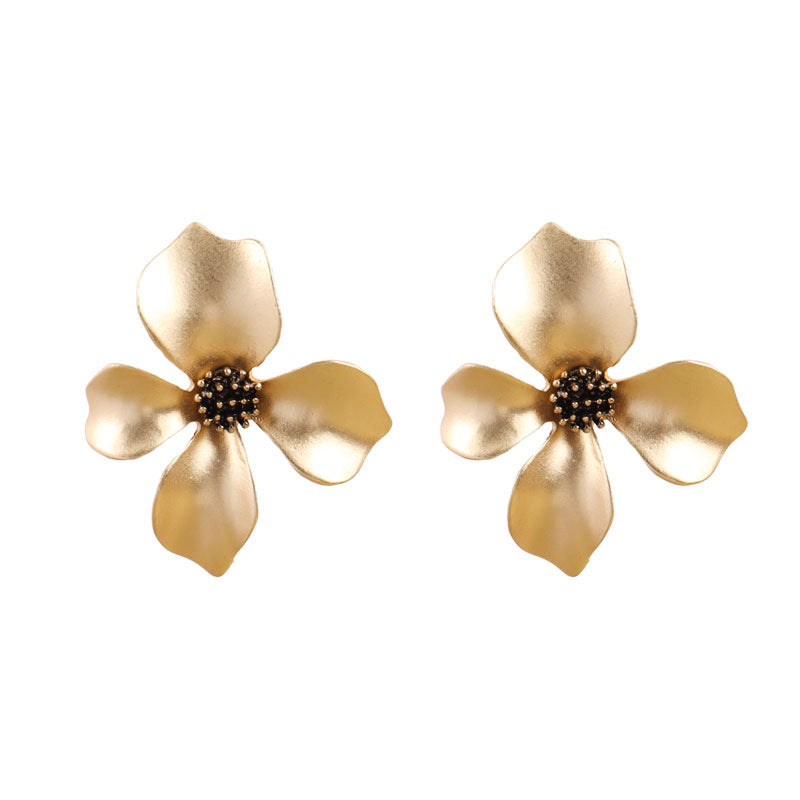 Gold Four-Petal Flower Stud Earrings