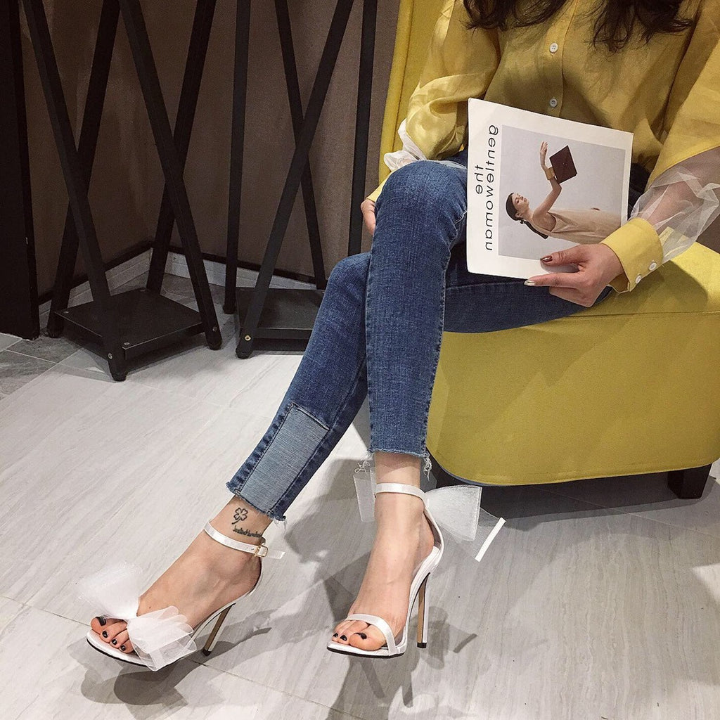 Mesh Bow Stiletto High Heels