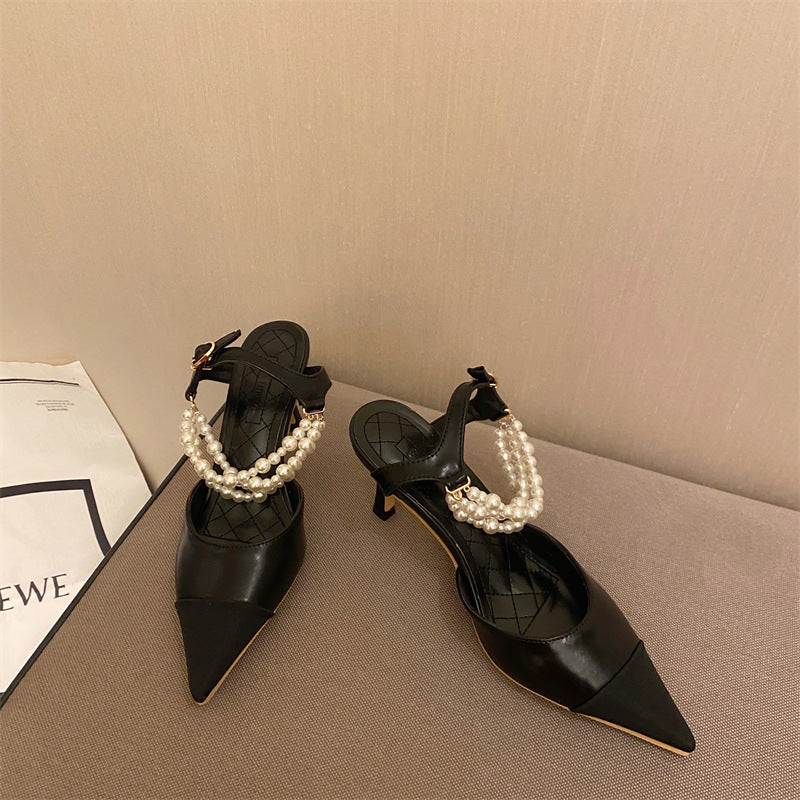 Pearl Chain Pointed-Toe Stiletto Sandals