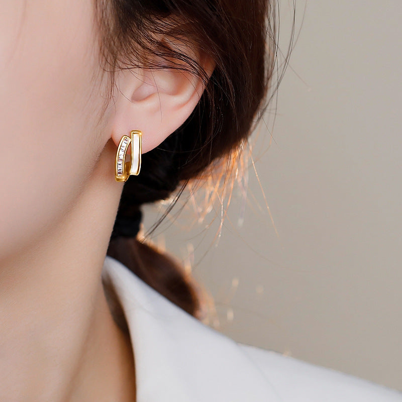 Gold & Mother-of-Pearl Baguette Hoop Earrings