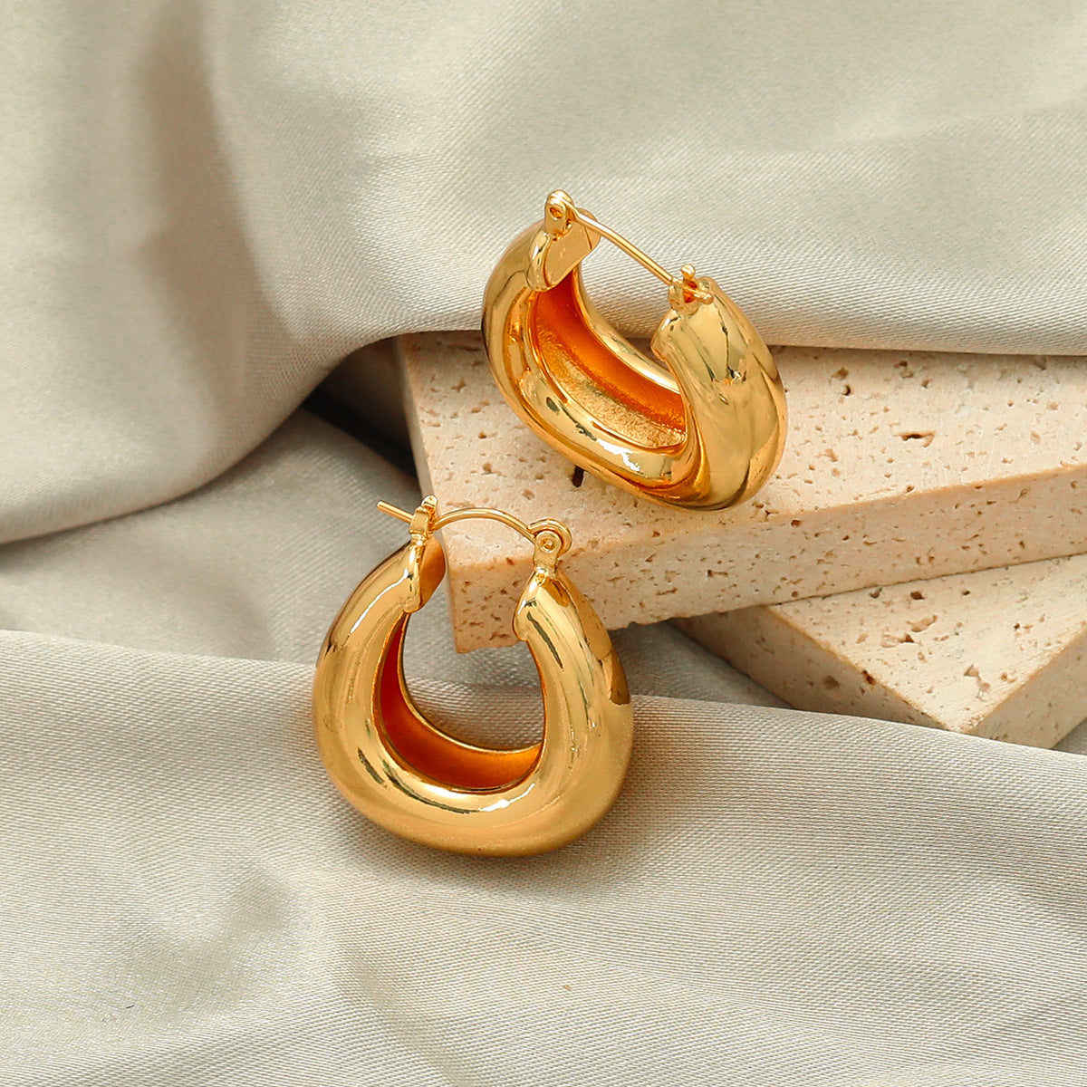 Chunky Two-Tone Domed Hoop Earrings