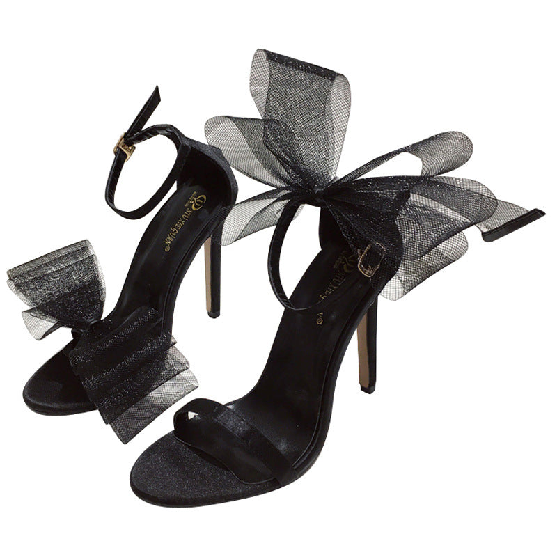 Mesh Bow Stiletto High Heels
