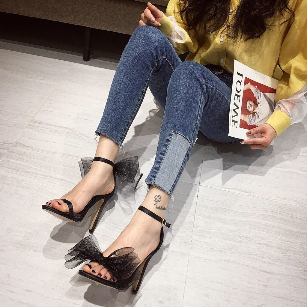 Mesh Bow Stiletto High Heels