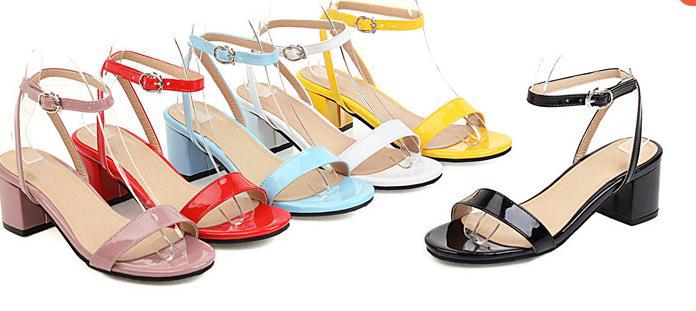 Candy-Color Chunky Heel Patent Sandals