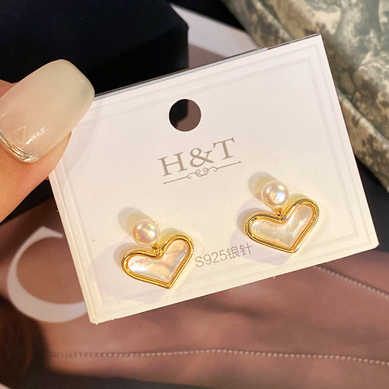 Gold Heart & Pearl Stud Earrings