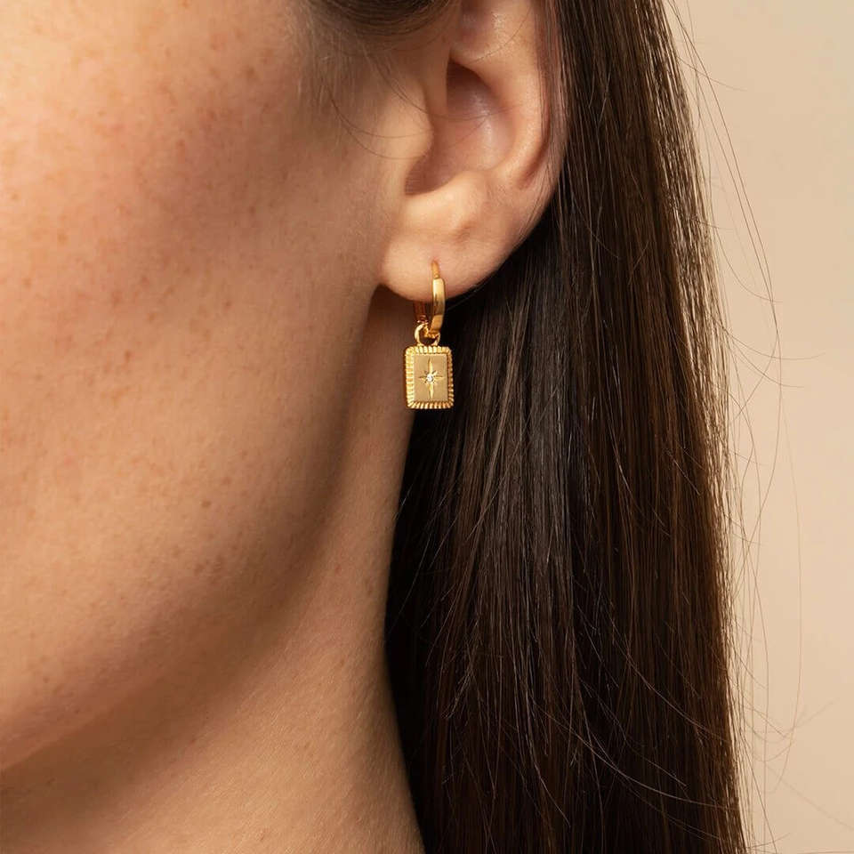 Gold Star Medallion Huggie Earrings
