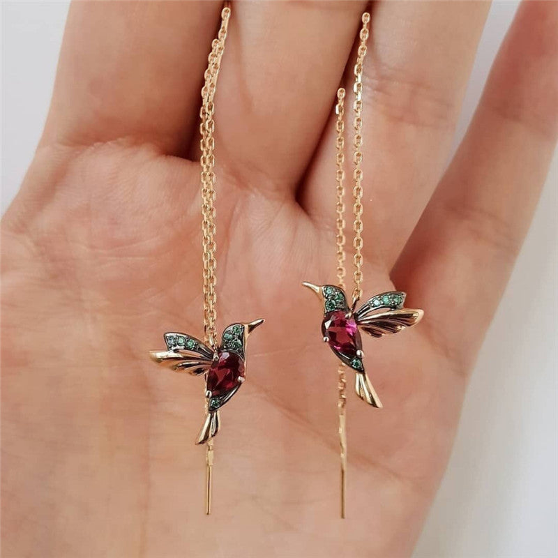 Ruby Hummingbird Threader Earrings
