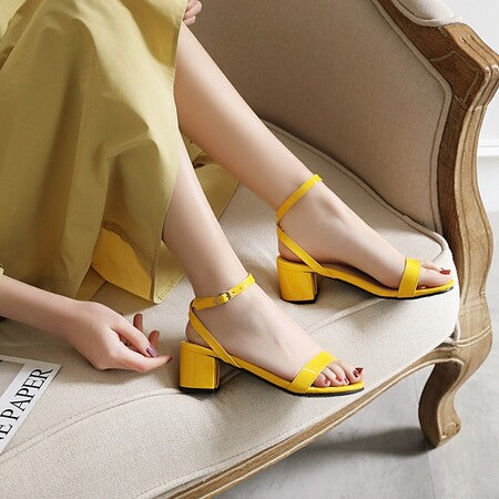 Candy-Color Chunky Heel Patent Sandals