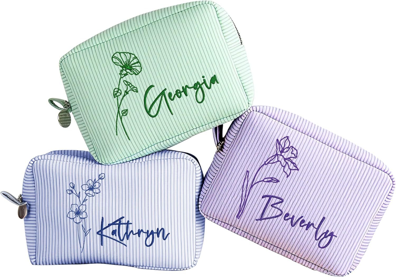 Striped Embroidered Travel Toiletry Bag