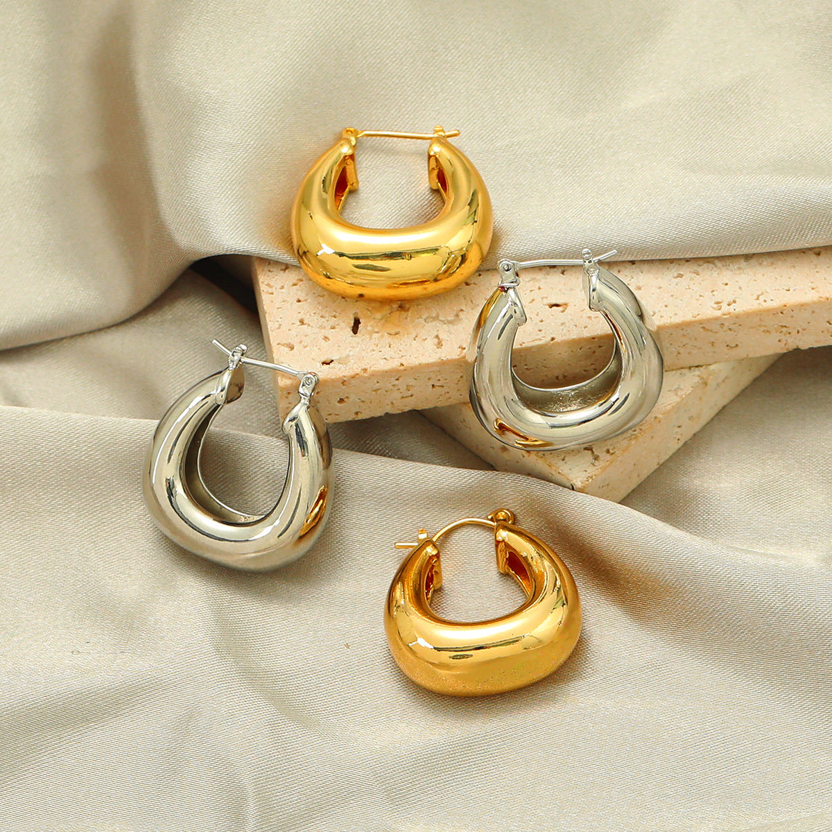 Chunky Two-Tone Domed Hoop Earrings