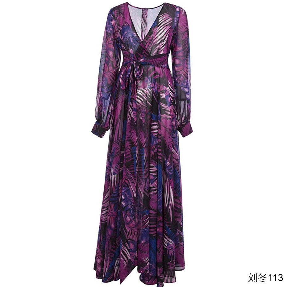 Tropical Print Beach Maxi Dress