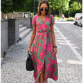 V-Neck Tied Waist Print Summer Dress