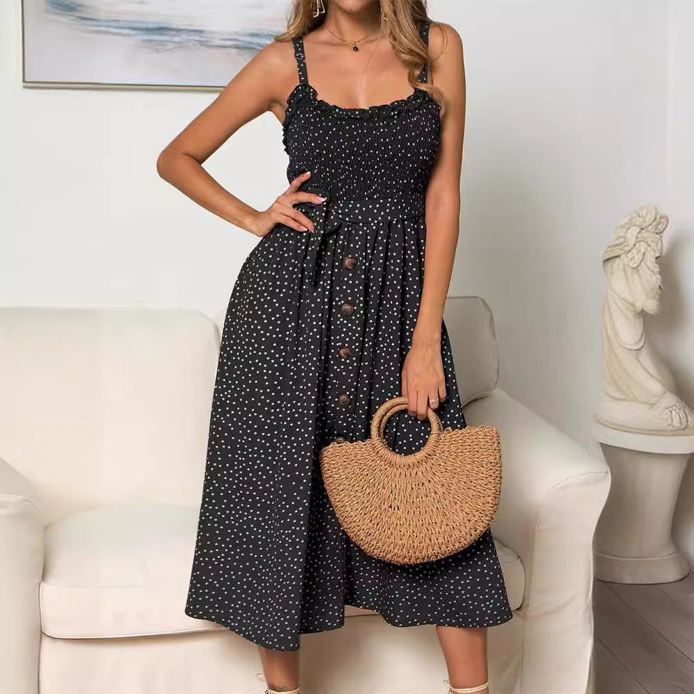 Polka Dot Button-Down Slip Dress