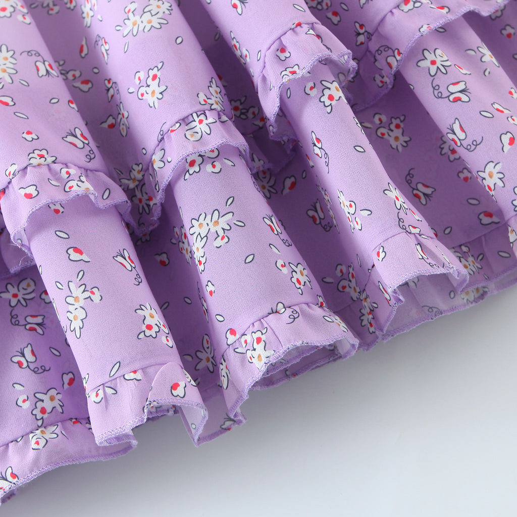 Purple Floral Print Strappy Sundress