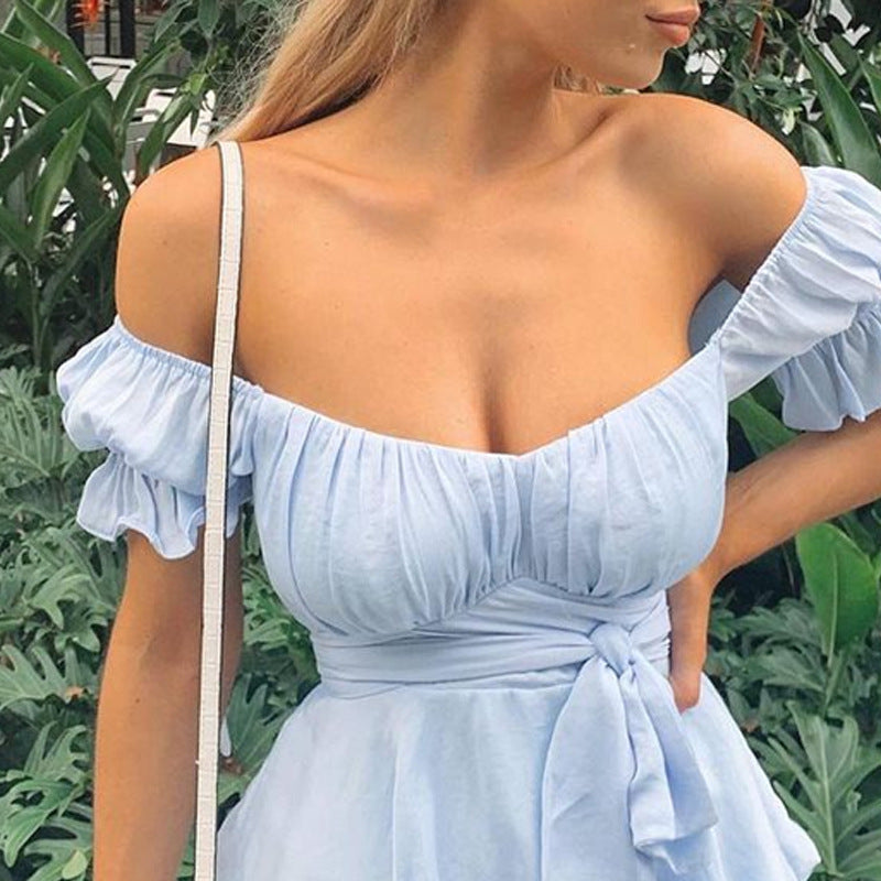 V-Neck Ruffle Waist Strap Dress