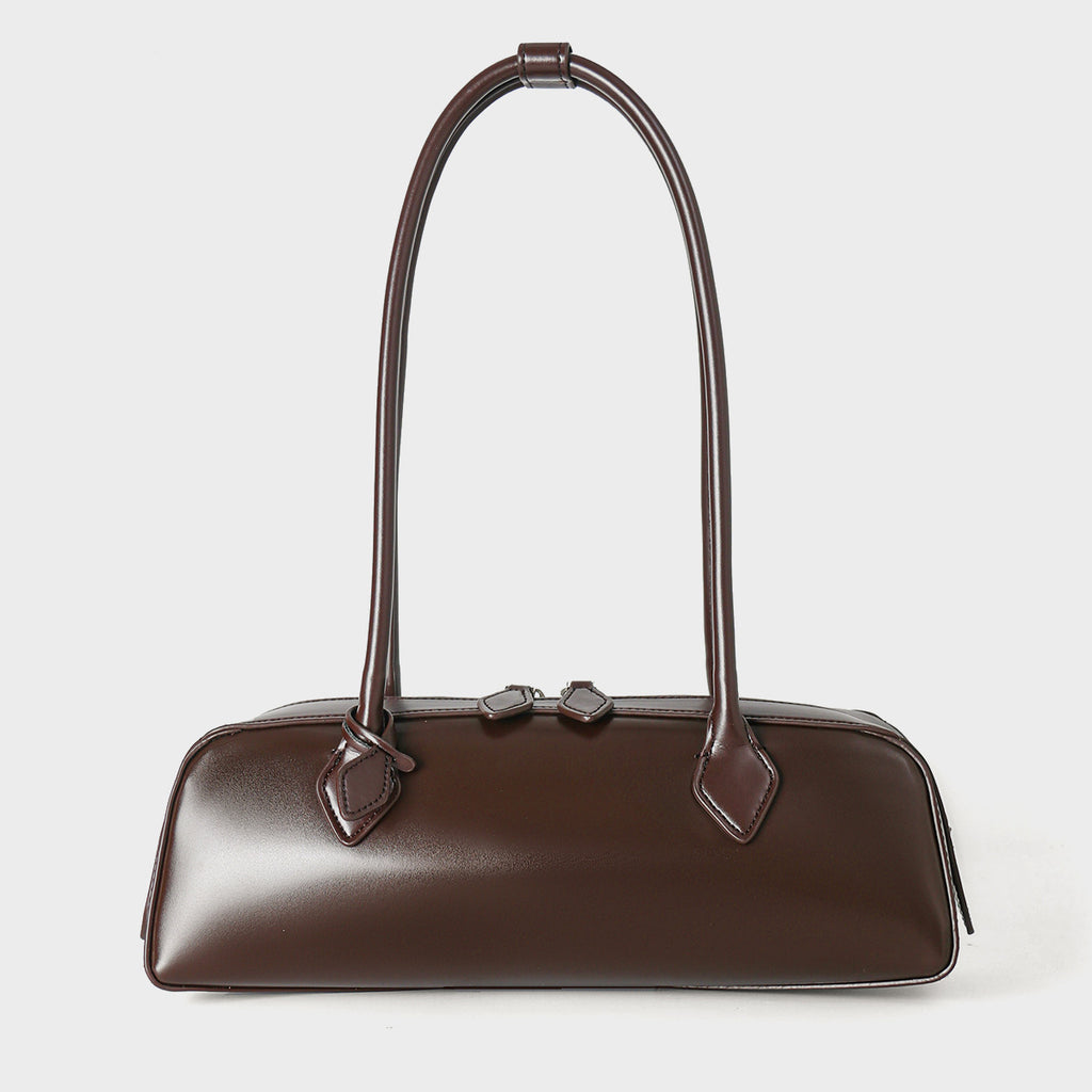 Red Leather Baguette Shoulder Bag