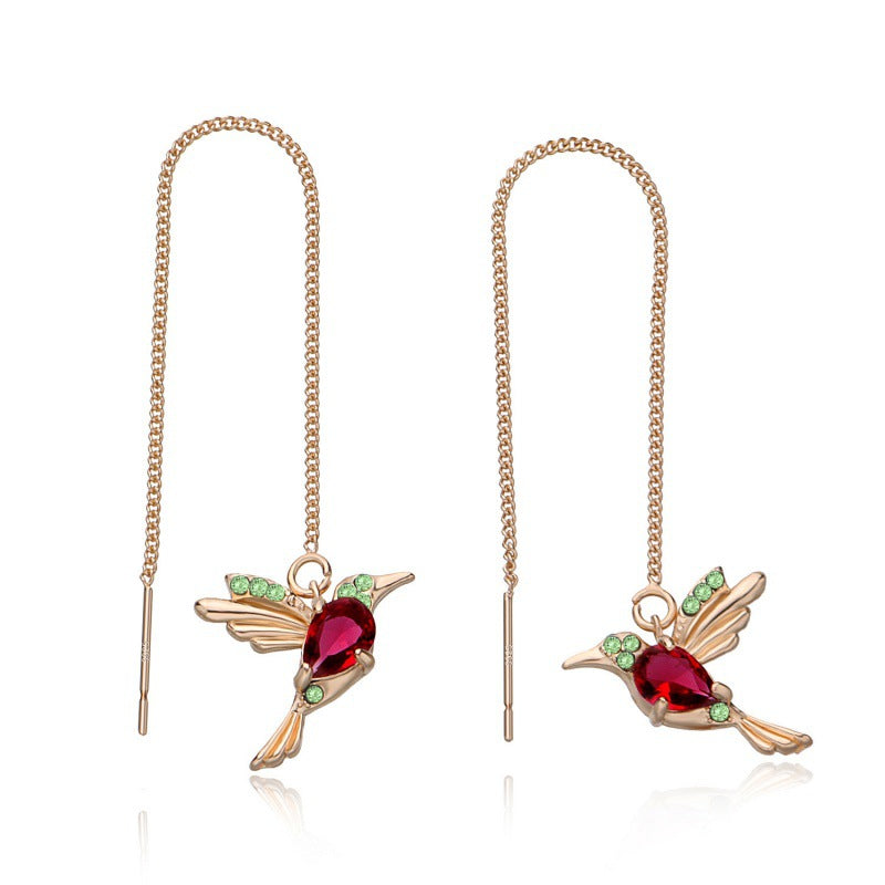Ruby Hummingbird Threader Earrings