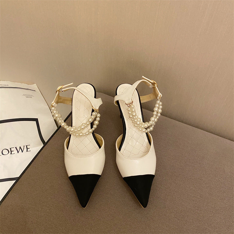 Pearl Chain Pointed-Toe Stiletto Sandals